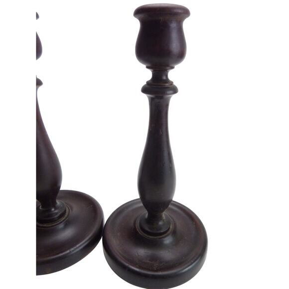 Vintage Early 1900 Mid Century Wood Turned Candle Holder Set - Picture 5 of 6